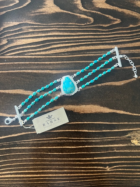 Studio Barse Jewelry - Studio Barse Turquoise and Magnesite Multi-Row Beaded Bracelet with Center Stone